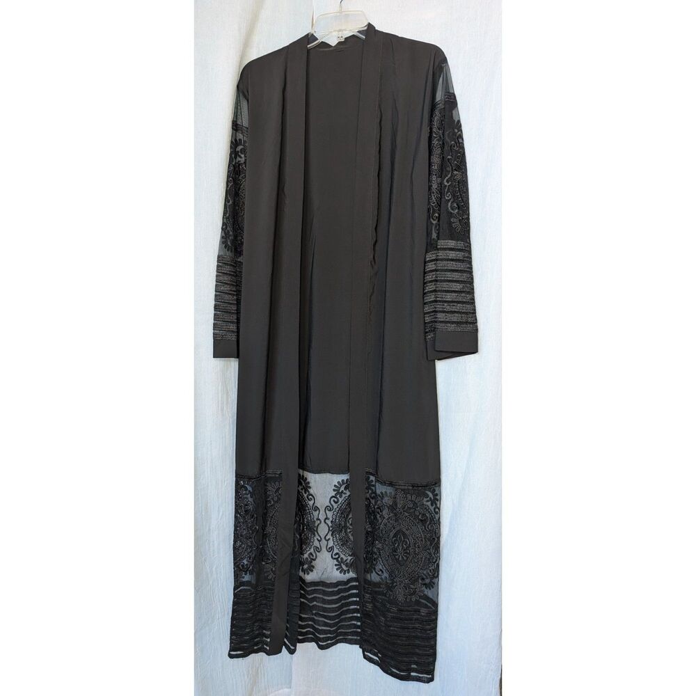 Authentic Monica Fashion Black Sheer Lace Open Front Kimono Abaya